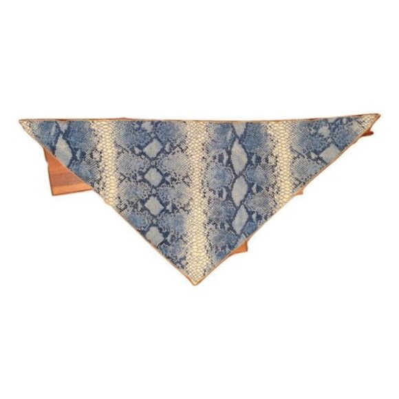 Vintage Snake Skin Print Head Scarf Blues & Off-White Triangular Design - Picture 2 of 5